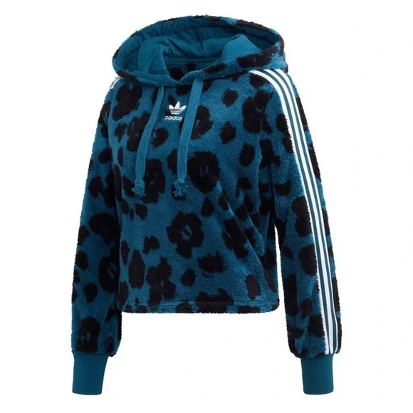 adidas Blue & Black Leopard Sherpa Hoodie - Picture 2 of 4
